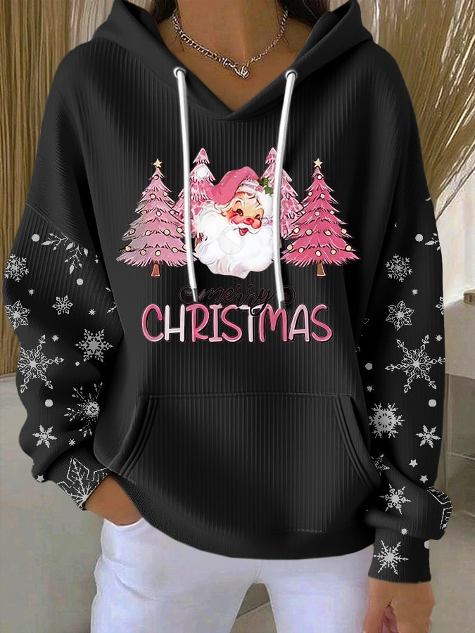 Women's Casual Christmas Pink Santa Claus Hoodie
