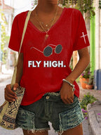 Women's “Hot Singer” Printed V-Neck T-Shirt