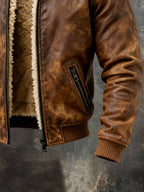 Men'S Vintage Distressed Leather Outdoor Jacket Cotton Coat