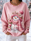 Women's Snowman Art Print Casual Sweatshirt