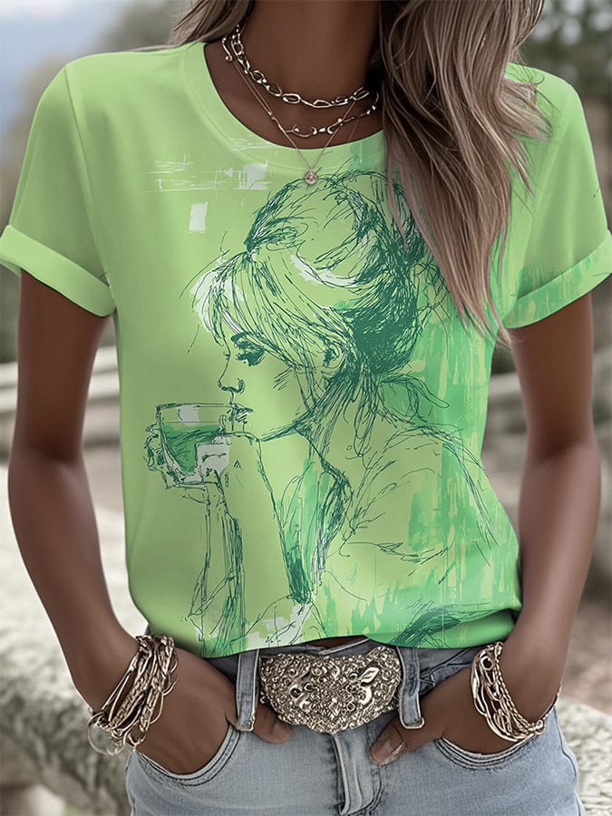 Retro Watercolor Painting Print T-Shirt