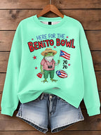 Puerto Rico Color Leisure Printed Long Sleeve Casual Top