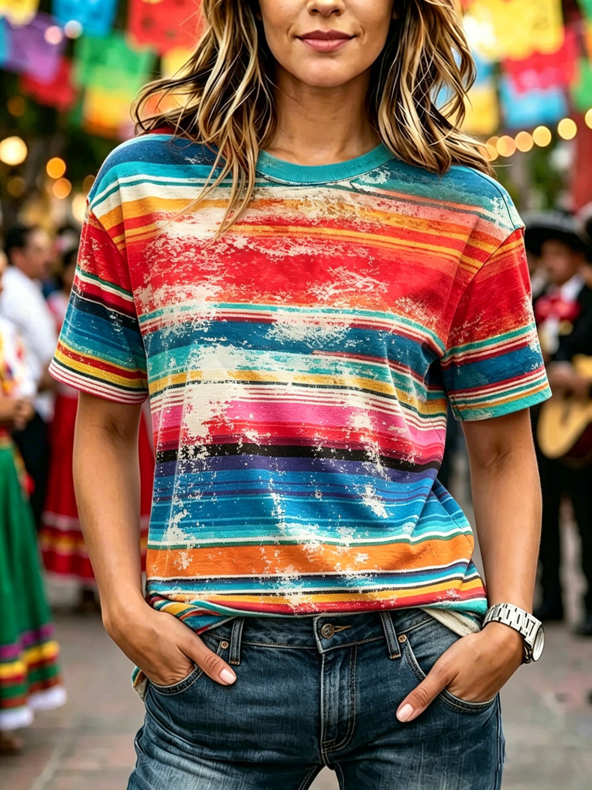 Women's Casual Cinco De Mayo Print Crew Neck T-Shirt