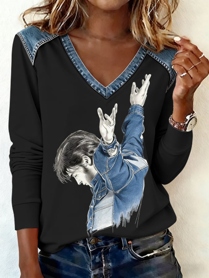 Women's Retro King Of Rock And Roll Print Casual Sweatshirt