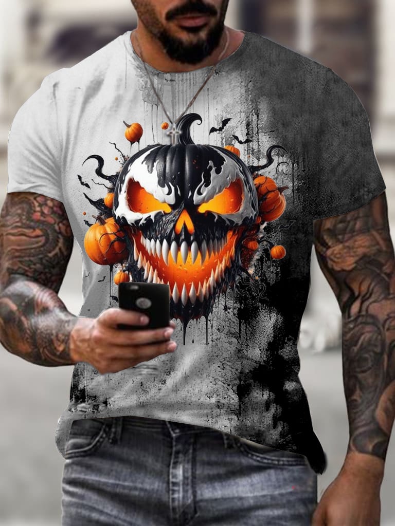 Men's Fashion Casual Halloween Horror Expression Print T-shirt