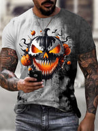 Men's Fashion Casual Halloween Horror Expression Print T-shirt