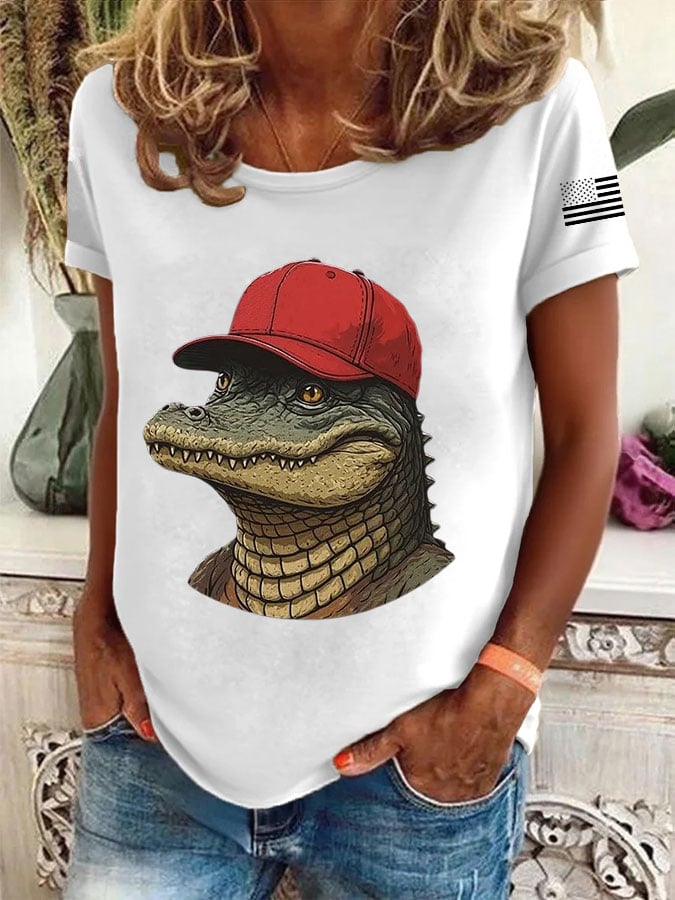 Women's Alligator Alcatraz Printed Round Neck T-Shirt