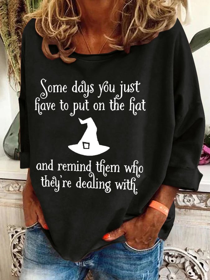 Women's Halloween Witch Printed Crew Neck Sweatshirt