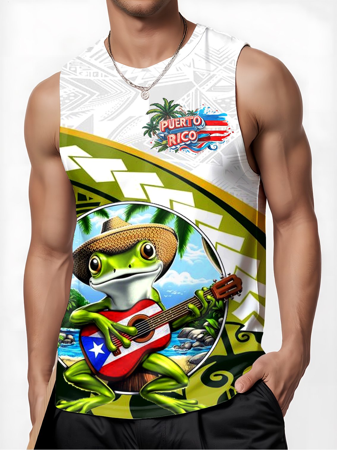 Puerto Rican Hyla Casual Printed Sports Crew Neck Vest