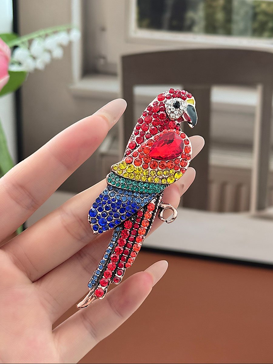 Rhinestone Crystals Parrot Brooch Tropical Bird