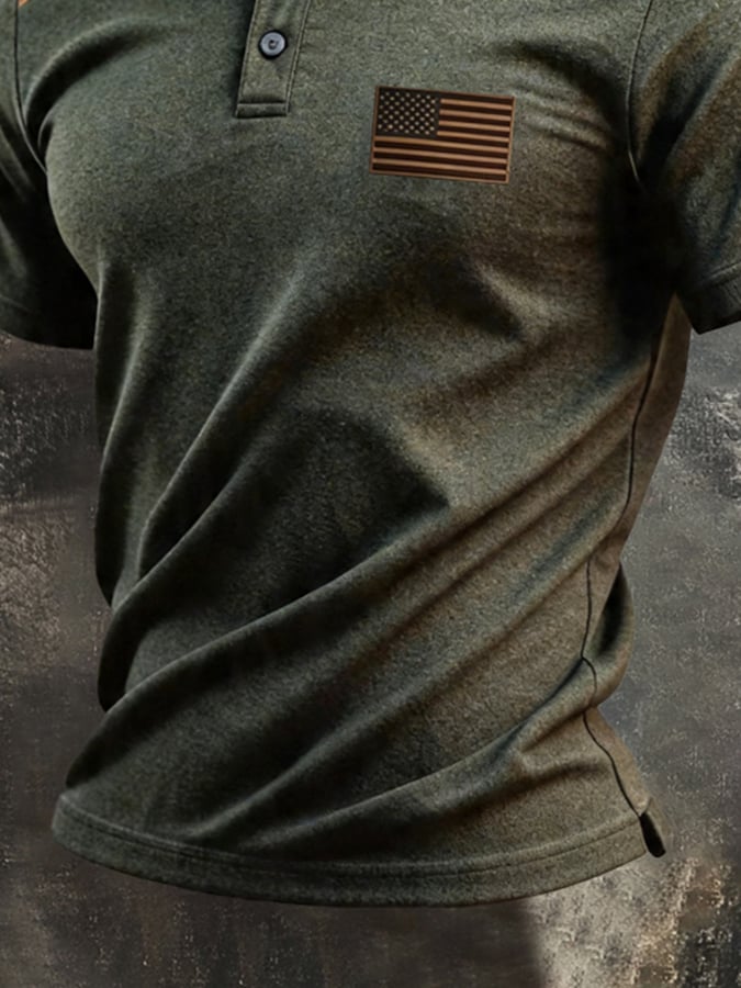 Men's Retro Patriotic Color-Block Short-Sleeve Polo Shirt