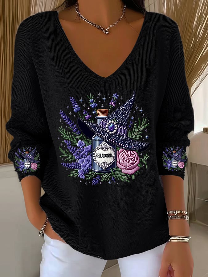 Women's Casual Retro Halloween Printed Sweatshirt Striped Long Sleeve T-shirt