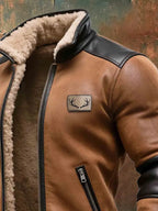 Men's Vintage Suede and Leather Hooded Warm Jacket