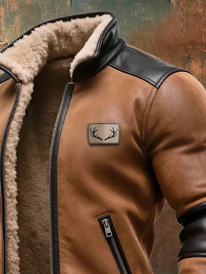 Men's Vintage Suede and Leather Hooded Warm Jacket