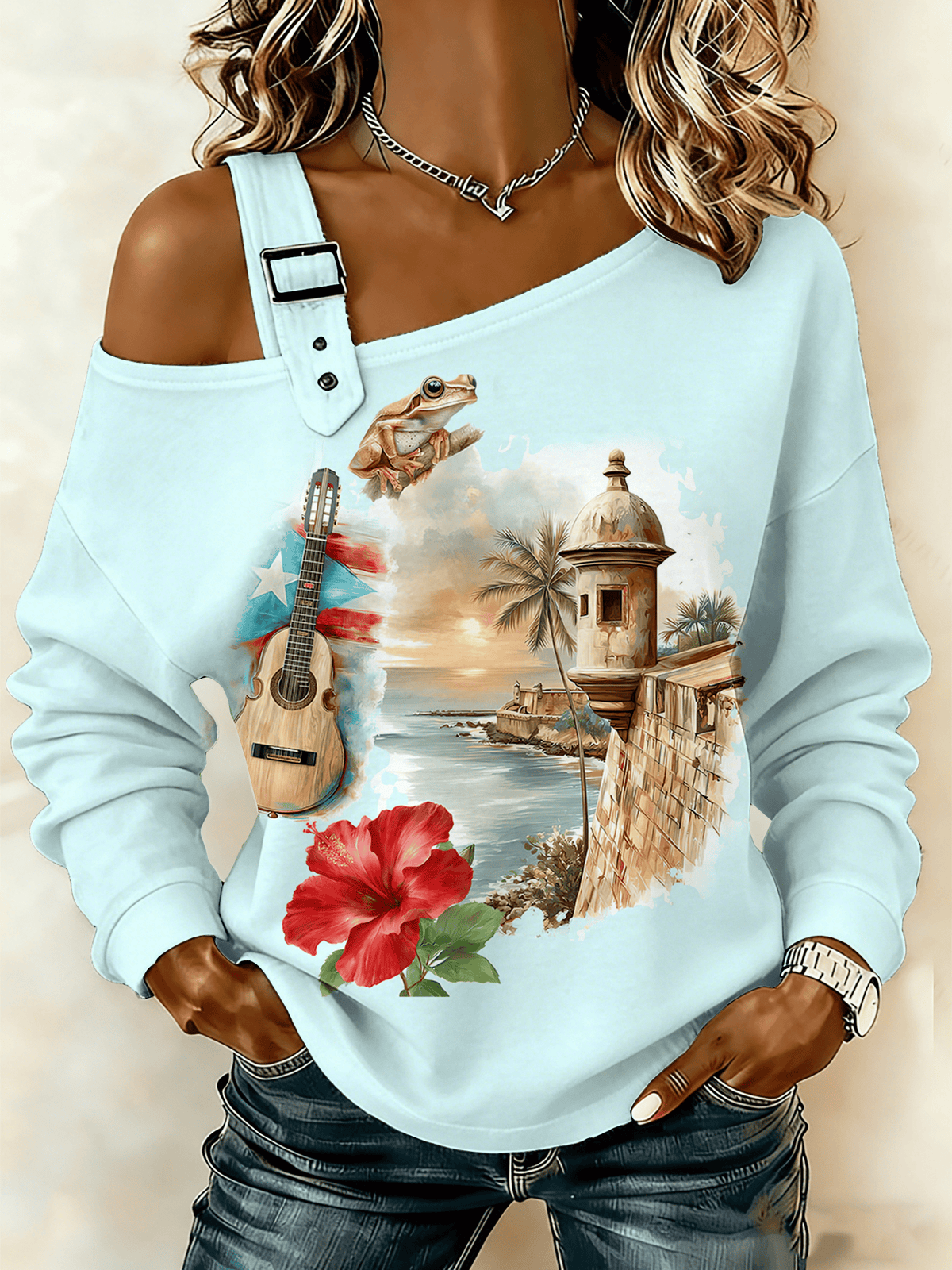 Women's Retro Puerto Rico Singer Printed Sweatshirt