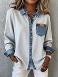 Women'S Casual Lapel Contrast Color Stitching Shirt