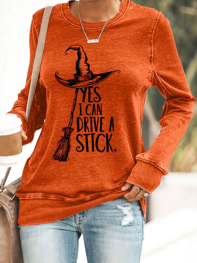 Women's Yes I Can Drive A Stick Print Round Neck Sweatshirt