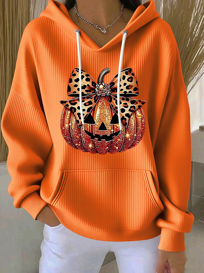 Women's Casual Autumn Pumpkin Texture Hoodie