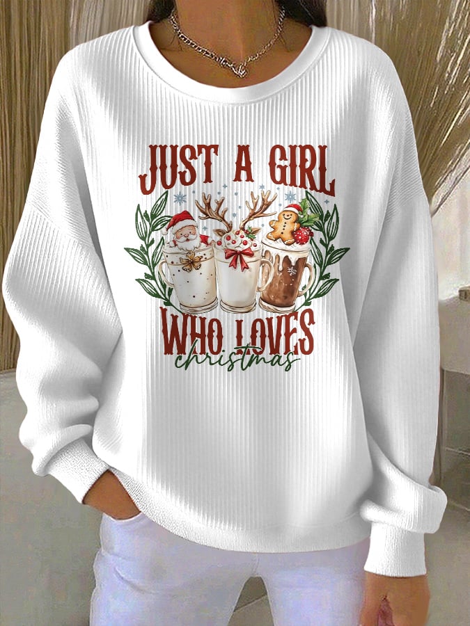 Women's casual just a girl who loves Christmas printed sweatshirt