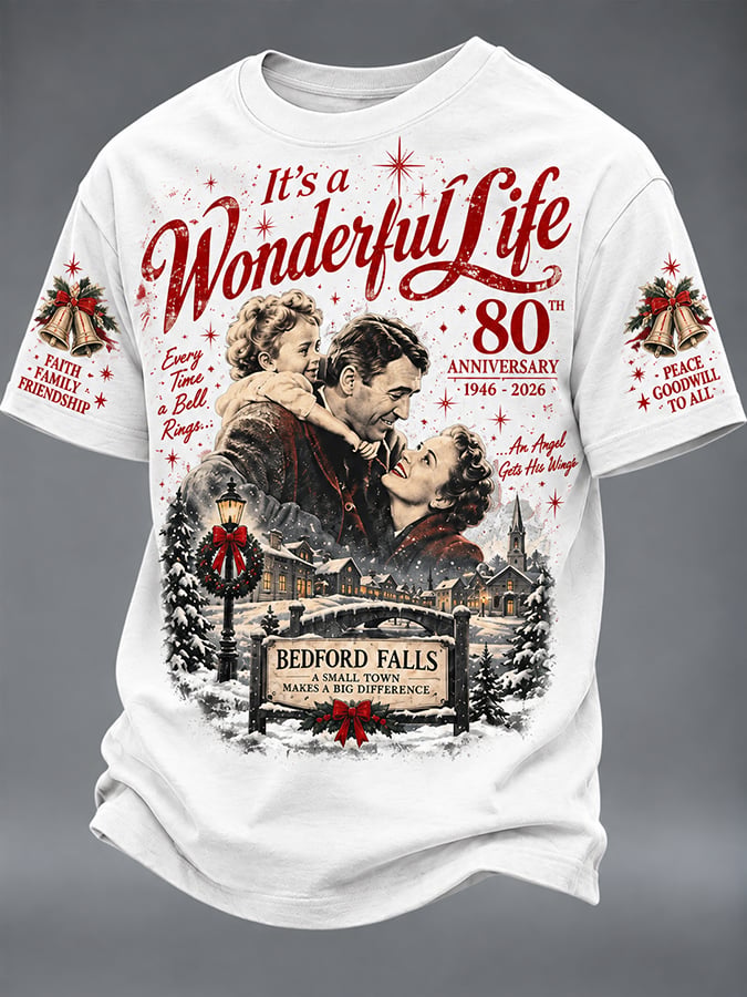 🔥🔥2nd 50% Off 🔥🔥Men's It's A Wonderful Life Christmas Print Round Neck T-shirt