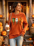 Retro Halloween Spooky Ice Cream  Pumpkin Ghost Print Sweatshirt