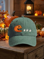 Retro Halloween Pumpkin Eat Ghost Print Baseball Cap