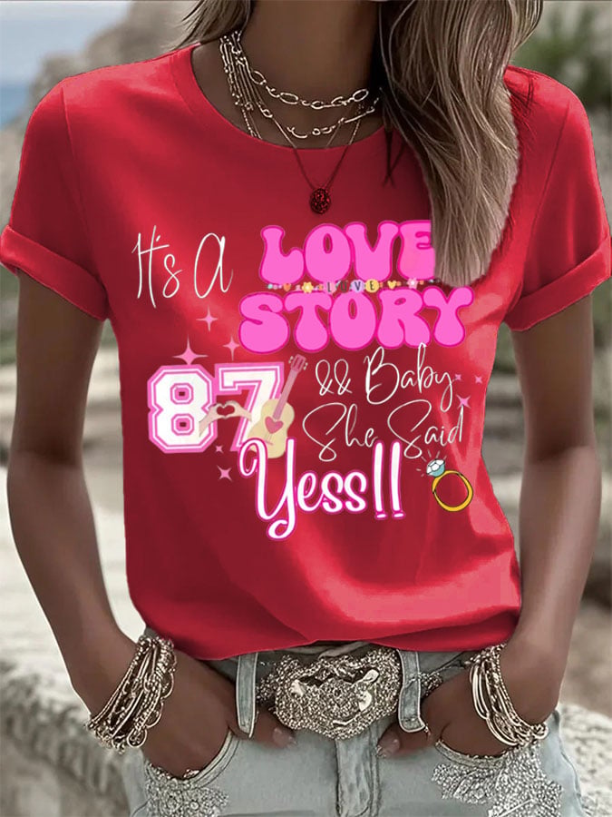 Women's Engaged Print Crew Neck T-Shirt