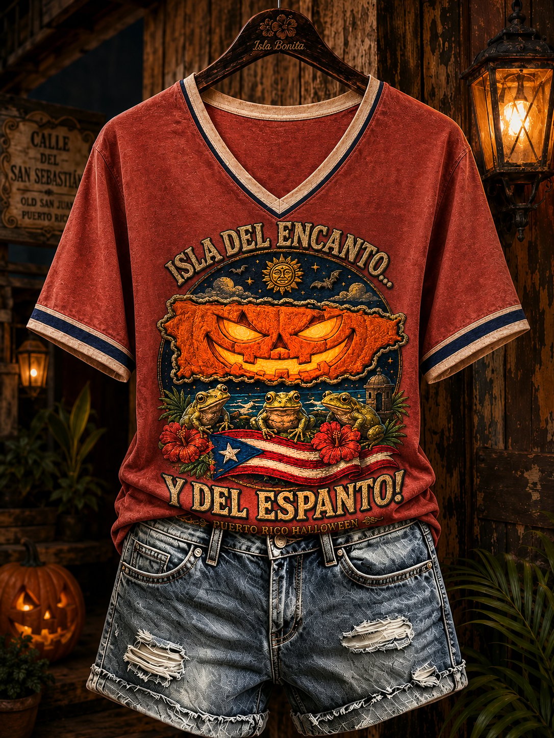 Women's Puerto Rico Halloween Art Printed T-shirt