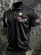 Men's American Flag Print Polo Shirt