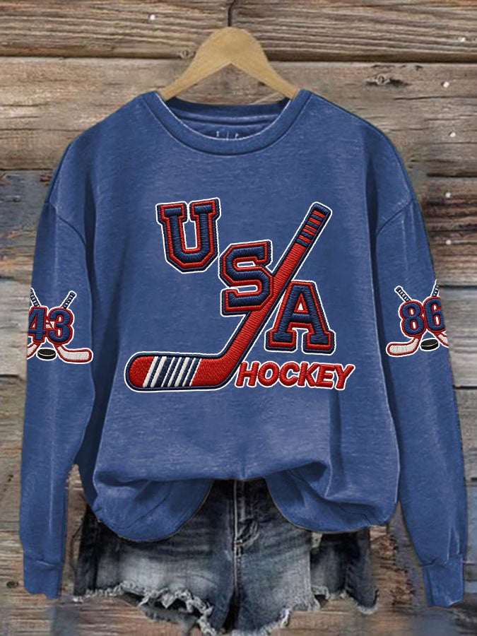 Women's Retro USA Ice Hockey Print Sweatshirt