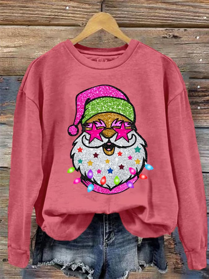Women's Shiny Santa Print Sweatshirt