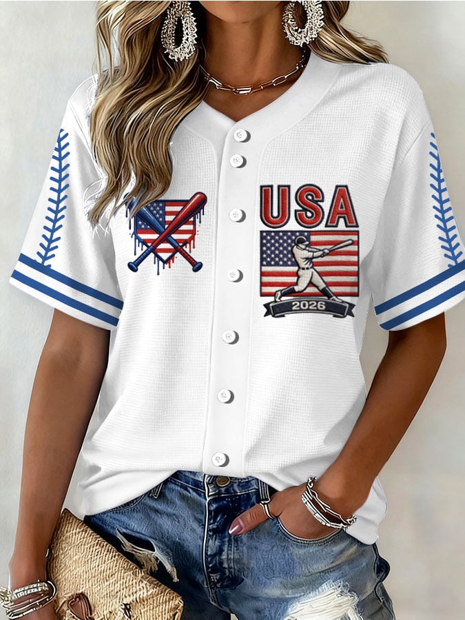 Women's USA Baseball Printed Top