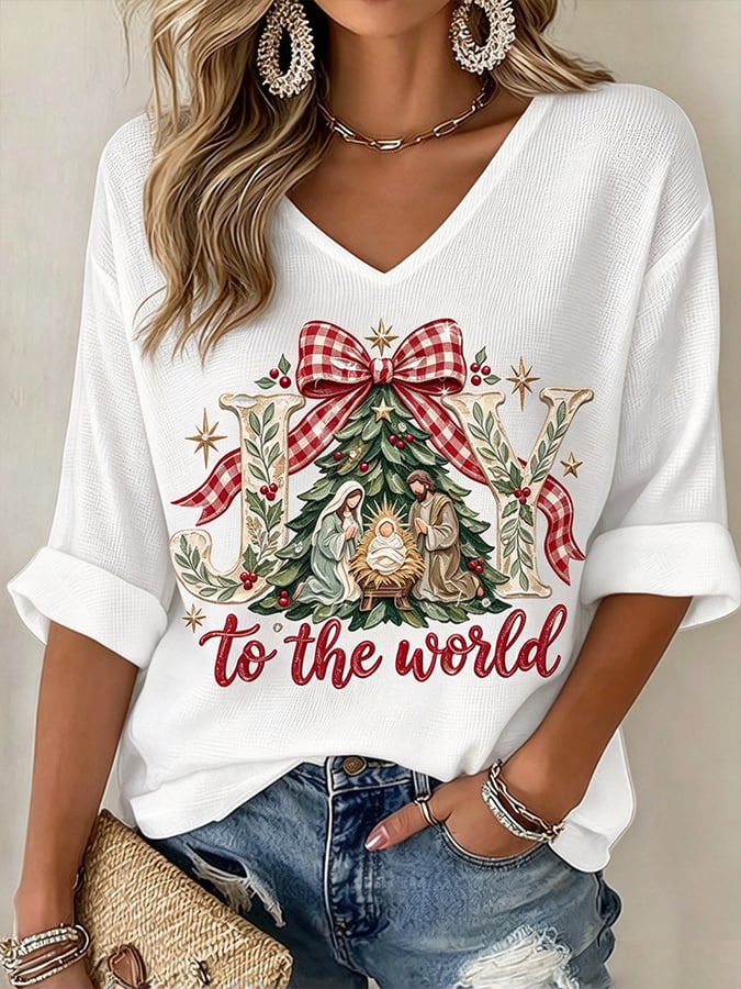 Women's Christmas Nativity Print Top