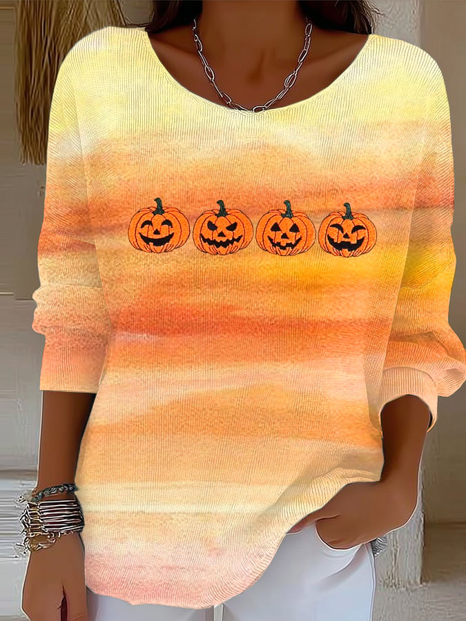 Women's Halloween Print Drop Shoulder Sweater