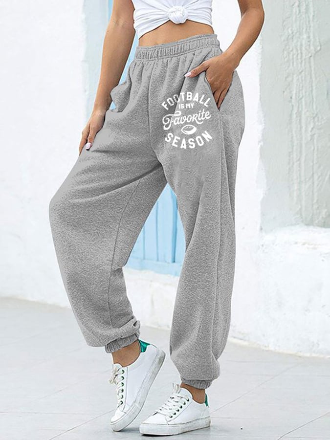 Football is My Favorite Season Print Casual Pants