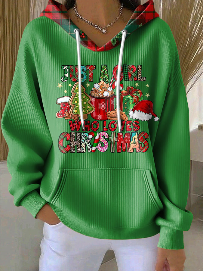 Women's Casual Just a Girl Who Loves Christmas Print Hoodie