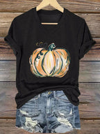 Women's Autumn Hand-Painted Pumpkin Casual Print T-Shirt
