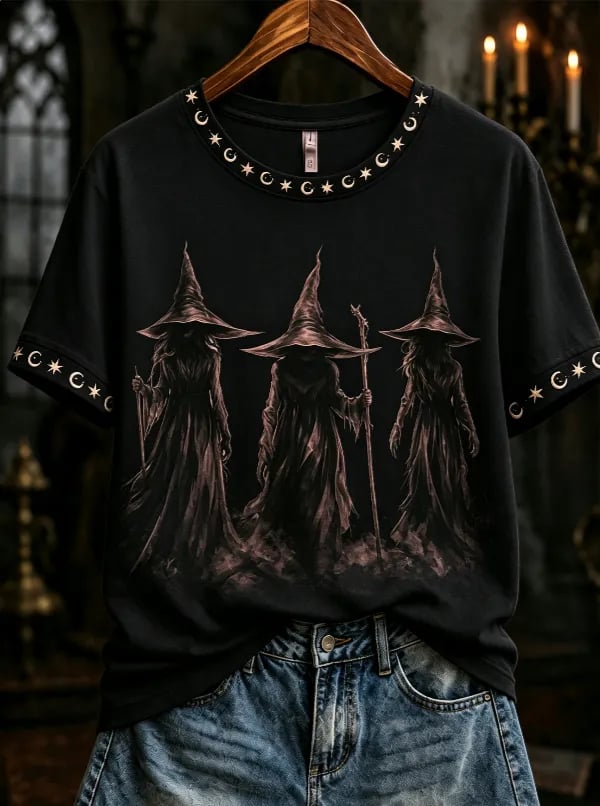 Women's Halloween Witch Print T-shirt
