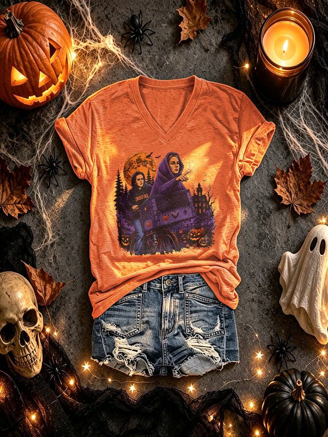 V-Neck Retro Funny Halloween Basketball Don't Point At Me Trick Or Treat Print T-Shirt