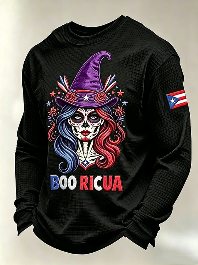 Men's Boricua Halloween Waffle-Knit Long-Sleeve Top