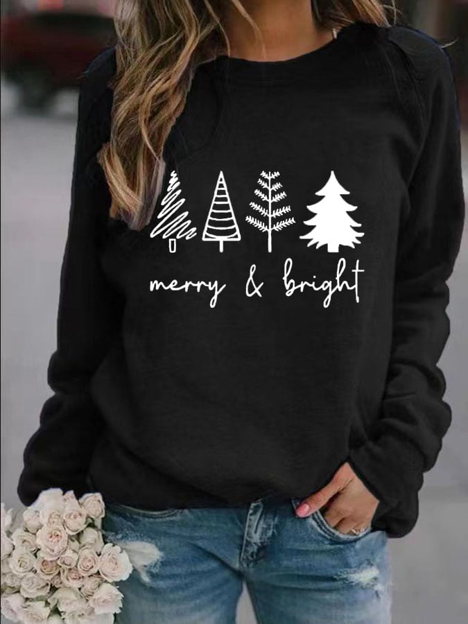 Merry And Bright Women's Christmas Print Long Sleeve Sweatshirt