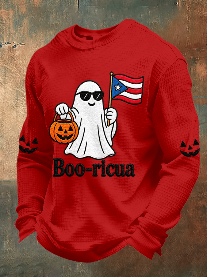 Men's Boricua Halloween Waffle-Knit Long-Sleeve Top