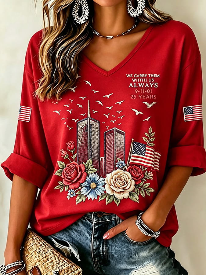 Women's Never Forget September 11 Print T-Shirt
