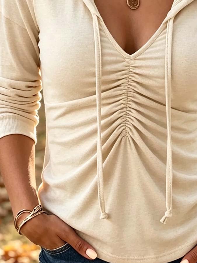 Women'S Casual V-Neck Hooded Top