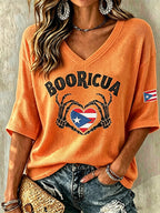 Women's Halloween In Puerto Rico Print Waffle-Knit Top