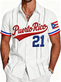 Men's Puerto Rico Baseball Print Short-Sleeved Shirt