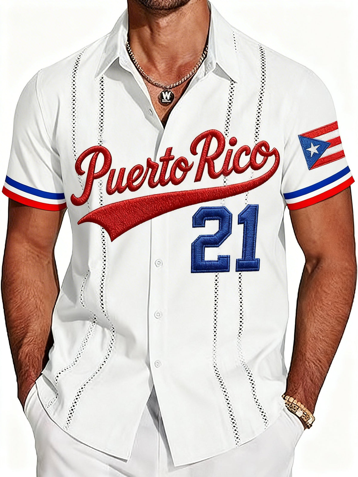 Men's Puerto Rico Baseball Print Short-Sleeved Shirt