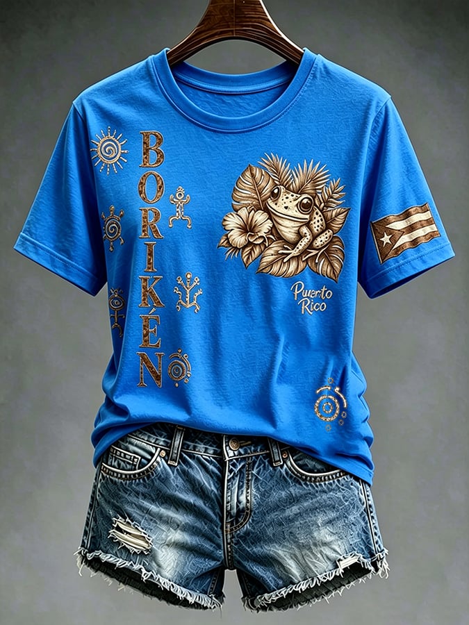 Women's Puerto Rico Printed round neck short sleeve T-shirt