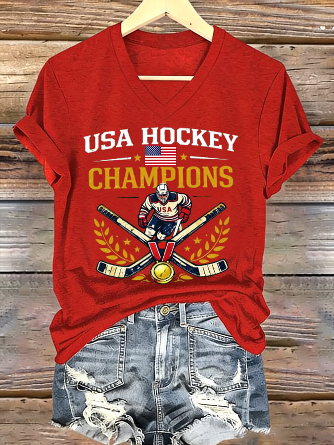 Women's Ice Hockey Print Casual T-Shirt