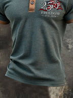 Men's Retro Waffle-Knit Patriotic Color-Block Short-Sleeve Polo Shirt